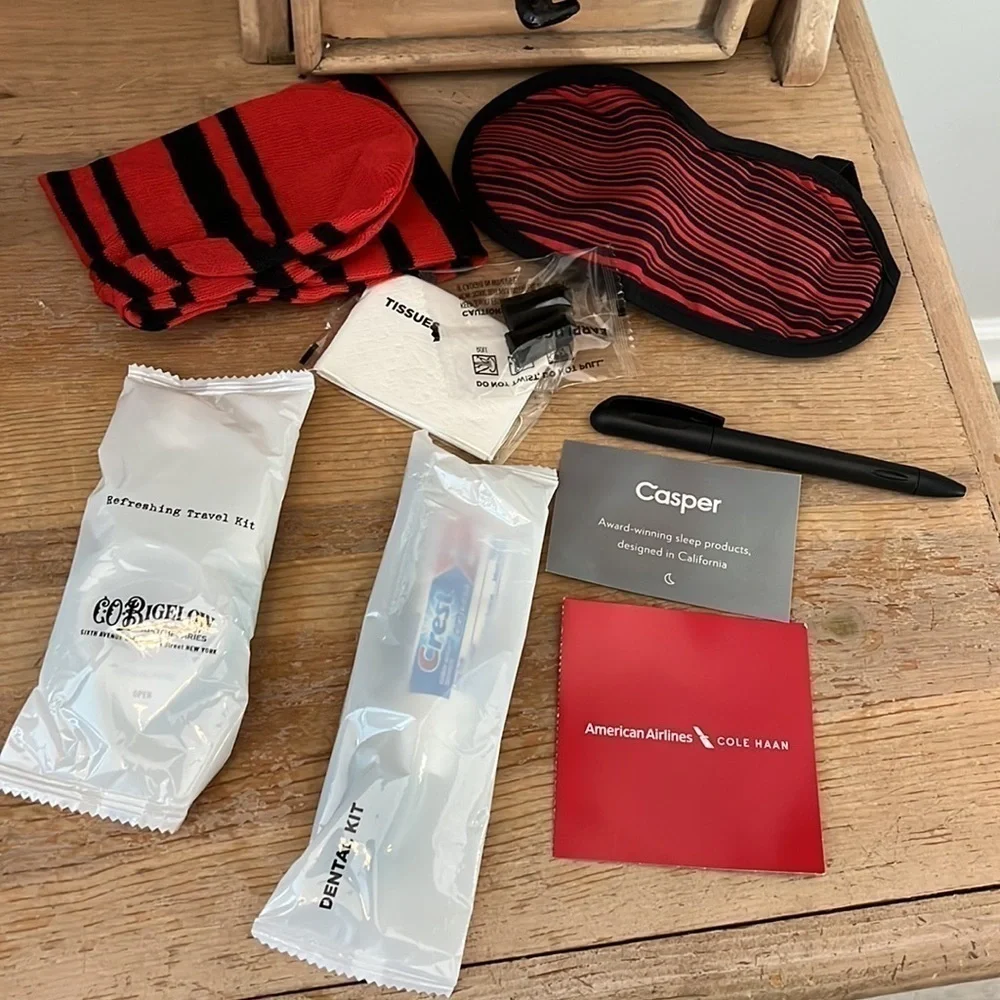 American Airlines Cole Haan Amenity Kit Bag NWT 2018 Red Black Filled